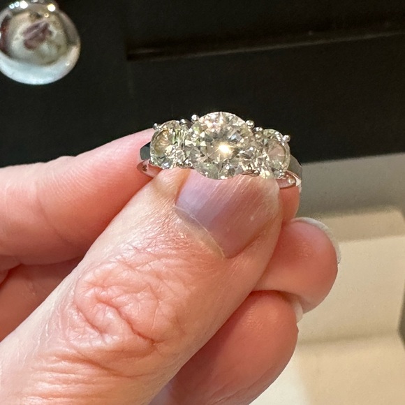 Diamonique Three Stone Platinum Clad Ring - Picture 5 of 5